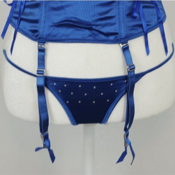 Elegant Moments Women's Size 32 Blue Silver Embellished Corset Set - Picture 3 of 9